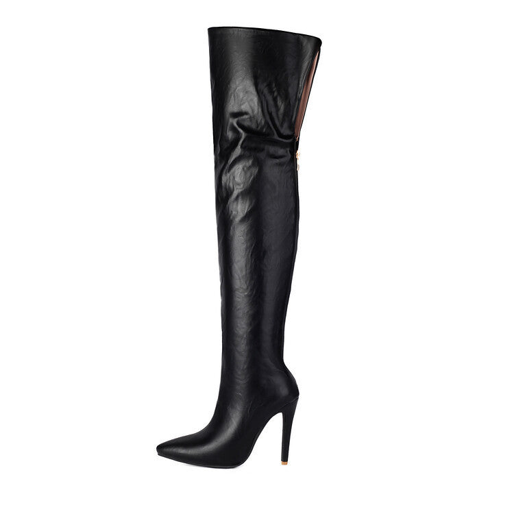 Pointed-toe Back-zip Stiletto-heel Over-the-knee Patent Leather Boots Aurélia