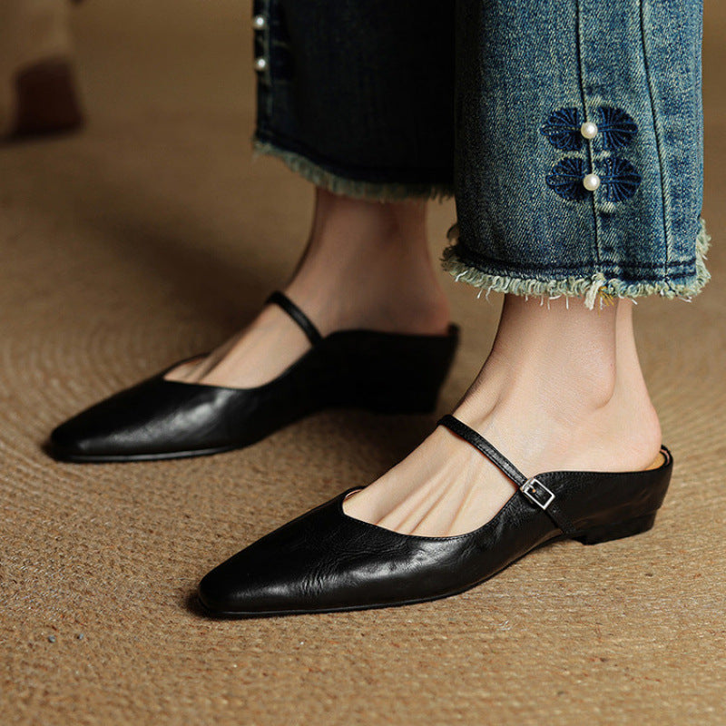 Women's Closed Toe Cowhide Summer Slippers Aurélia