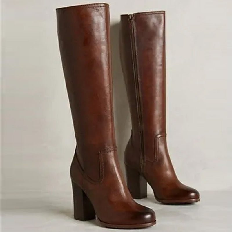 Womens Stylish Plus-size Boots With A Side Zipper And Chunky High Heel Aurélia