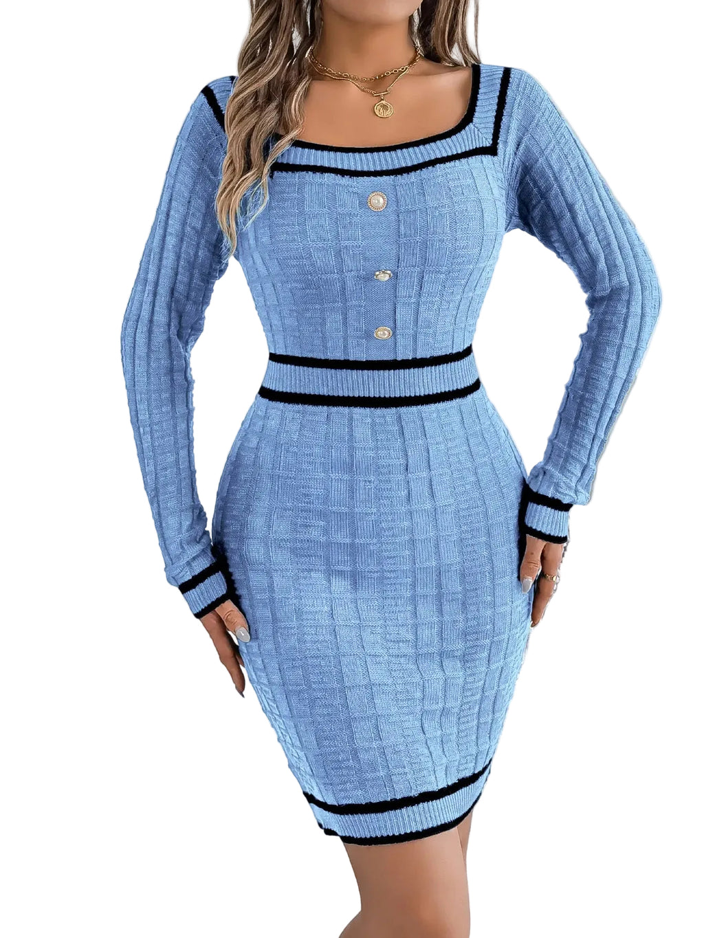 Square Neck Long Sleeve Sweater Dress Aurélia