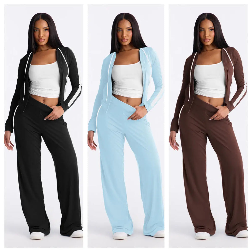 Color-Block Hooded Top And Straight Pants Set Aurélia