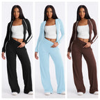 Color-Block Hooded Top And Straight Pants Set Aurélia