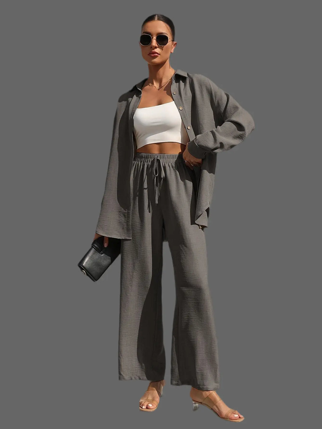 Extra Light Summer Long Sleeve Shirt And Straight Pants Set Aurélia