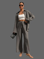 Extra Light Summer Long Sleeve Shirt And Straight Pants Set Aurélia