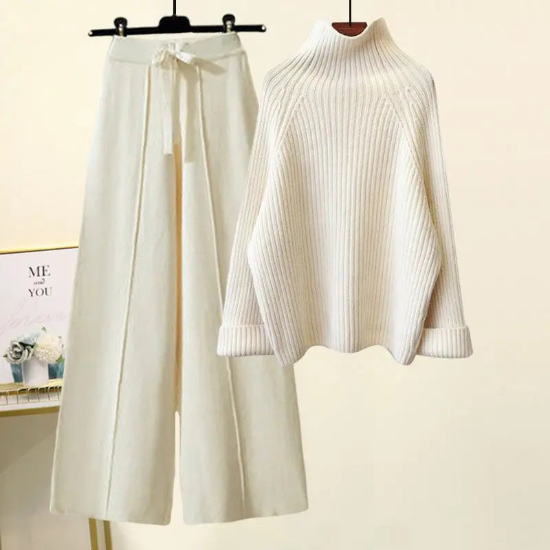 Sweater Lace-up Drooping Wide Leg Pants Suit Aurélia