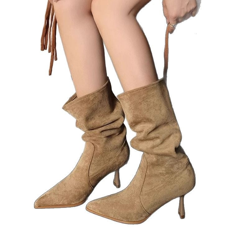 Versatile French Style Mid Calf Stiletto Boots Aurélia