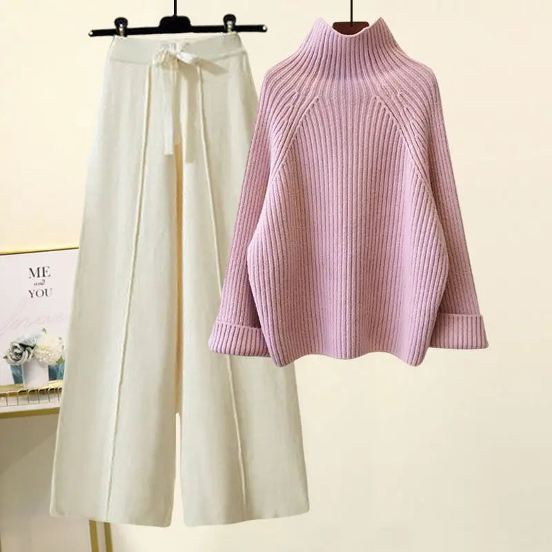 Sweater Lace-up Drooping Wide Leg Pants Suit Aurélia