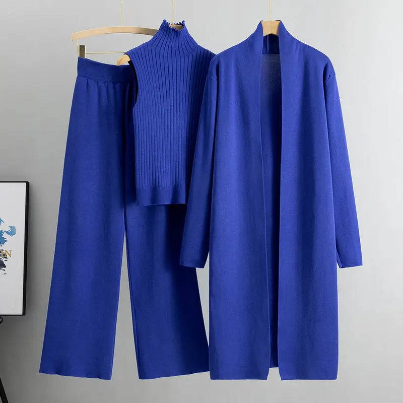 Knitted Vest Long Sweater And Wide-leg Pants 3pcs Suits Aurélia