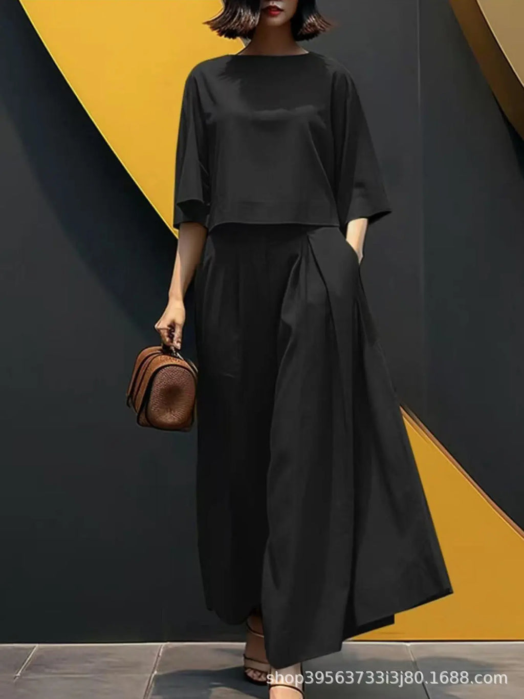 American Style Short Sleeve Top And Wide-Leg Pant Set Aurélia