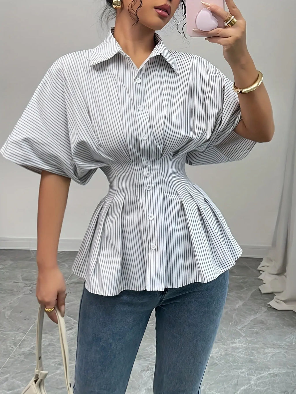 Striped Cinched-waist Top Aurélia