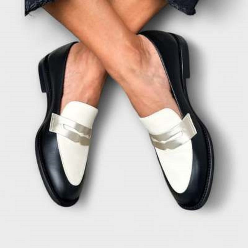 Black And White Mary Jane Flats - Classic Strap Ballet Shoes for Women Aurélia