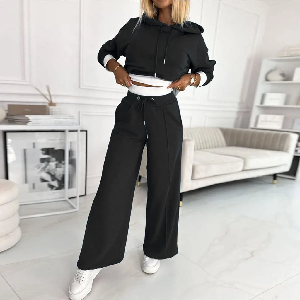 Sporty Hooded Sweatshirt And Drawstring Pocket Trousers Sets Aurélia