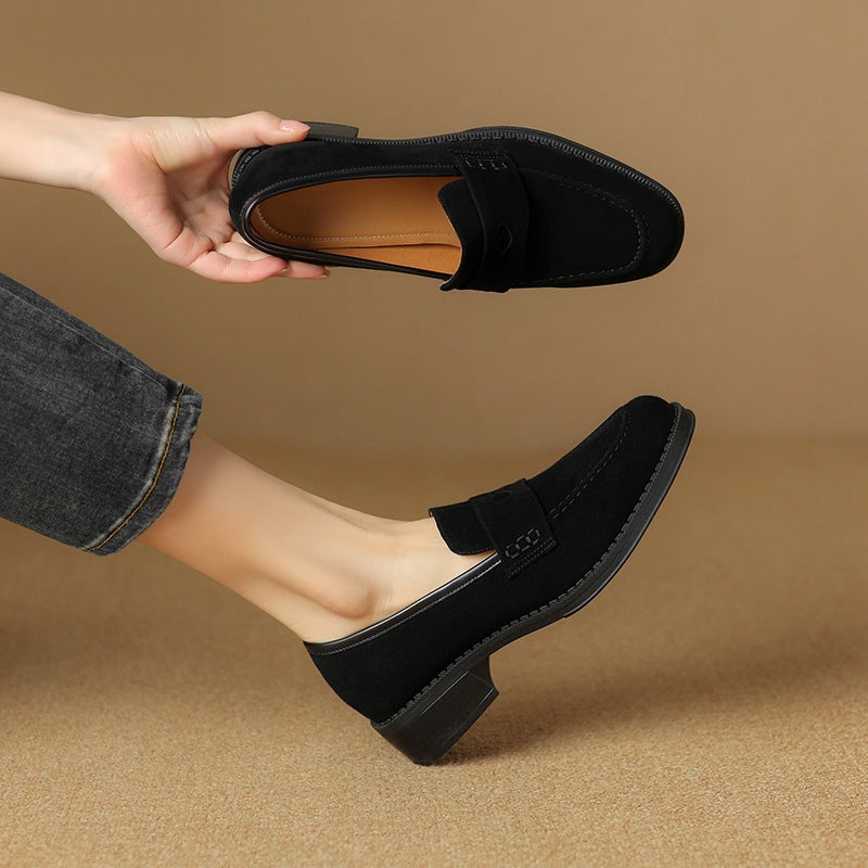 Sheepskin Chunky Heel Pumps Women Spring Concise Aurélia