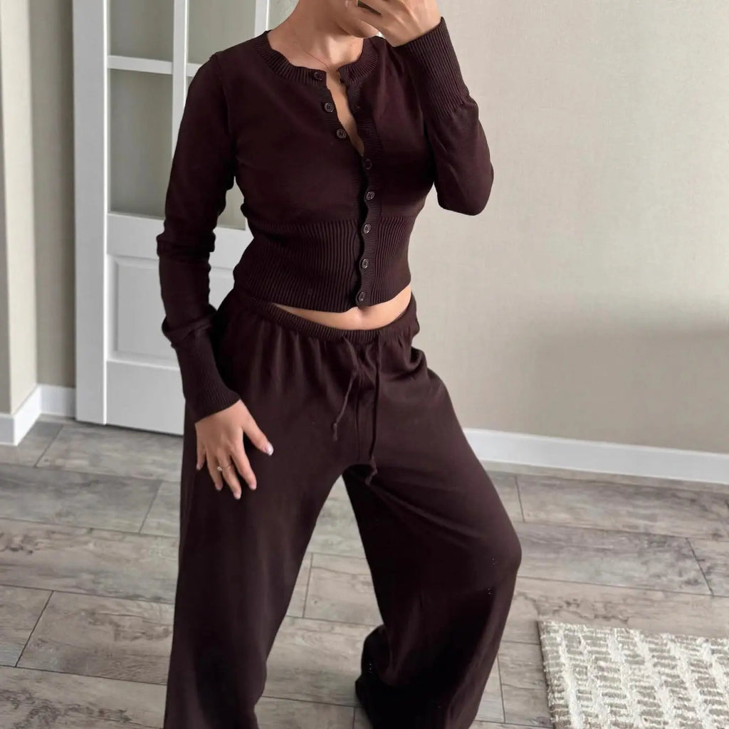 Crew-Neck Button Top And Knitted Pants Aurélia
