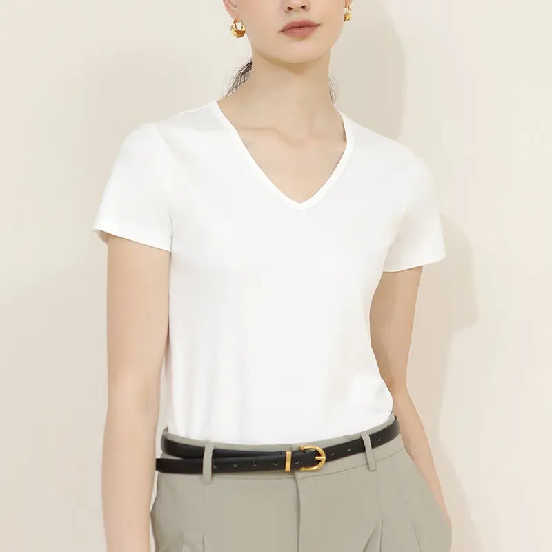 V-neck Short-sleeve Top -100% Cotton Aurélia