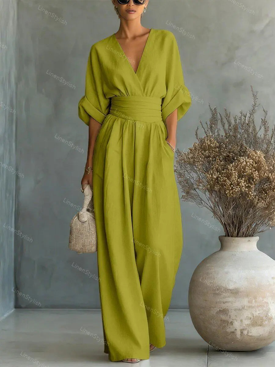 Waist-cinched V-neck Jumpsuit Aurélia
