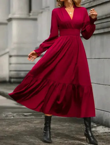 Lantern Long Sleeve V-neck Dress Aurélia
