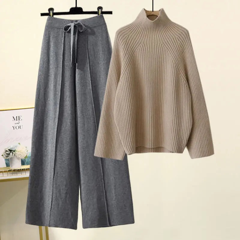 Sweater Lace-up Drooping Wide Leg Pants Suit Aurélia