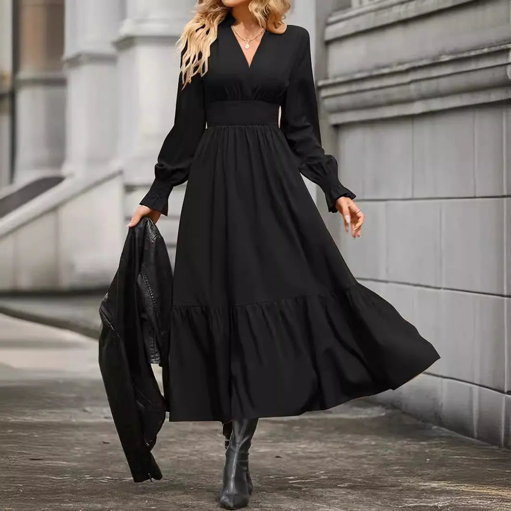Lantern Long Sleeve V-neck Dress Aurélia