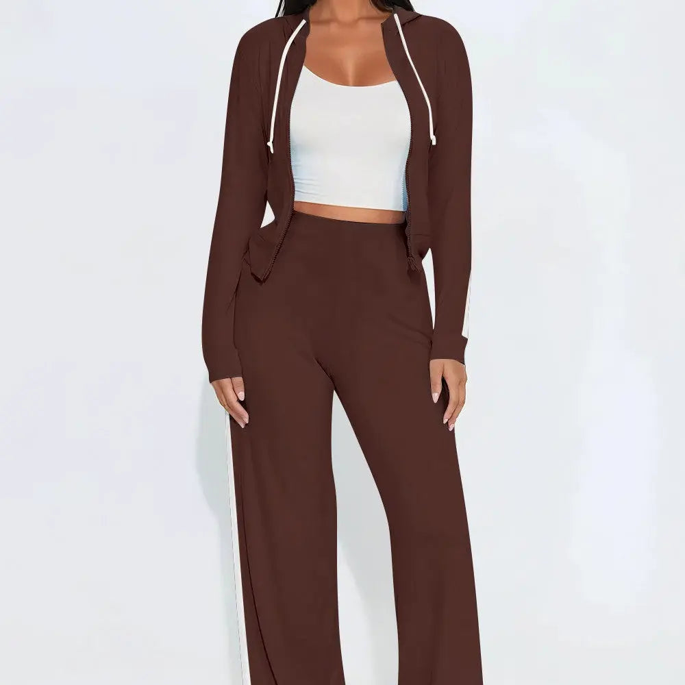 Color-Block Hooded Top And Straight Pants Set Aurélia