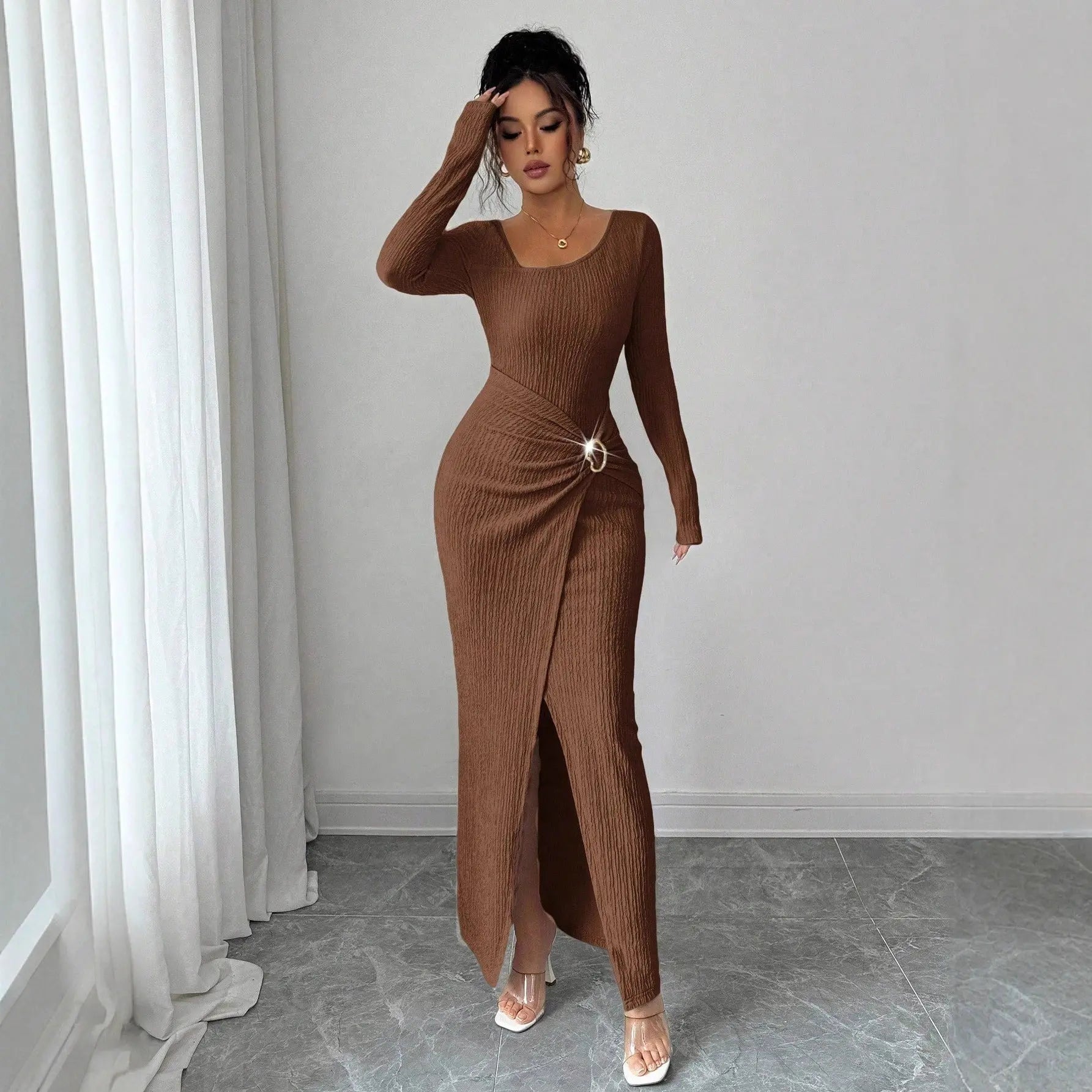 Knitted Texture Long Sleeve Dress Aurélia