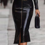 Womens Stylish Glossy Crocodile-Print Midi Dress With Zipper Aurélia