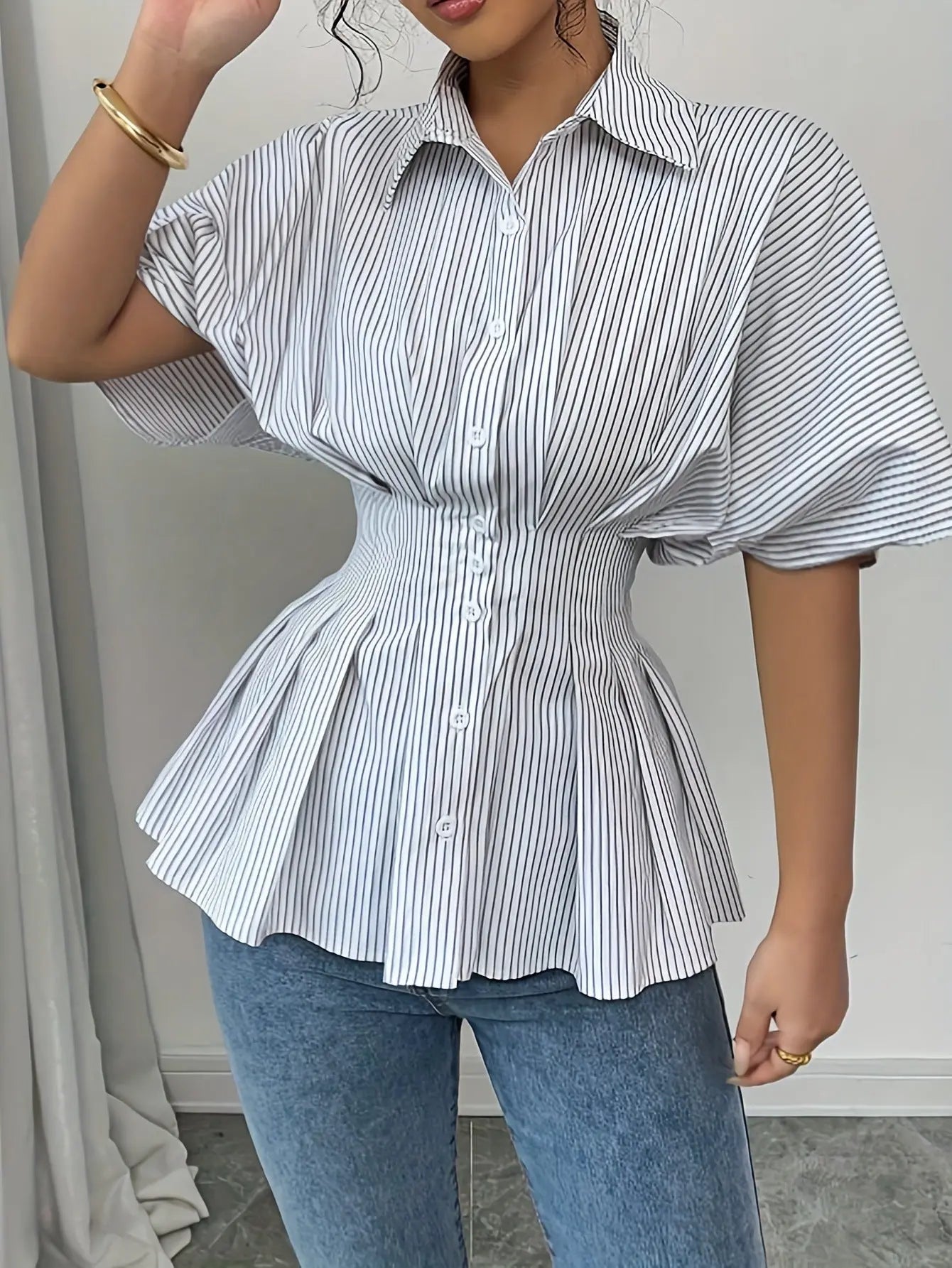 Striped Cinched-waist Top Aurélia