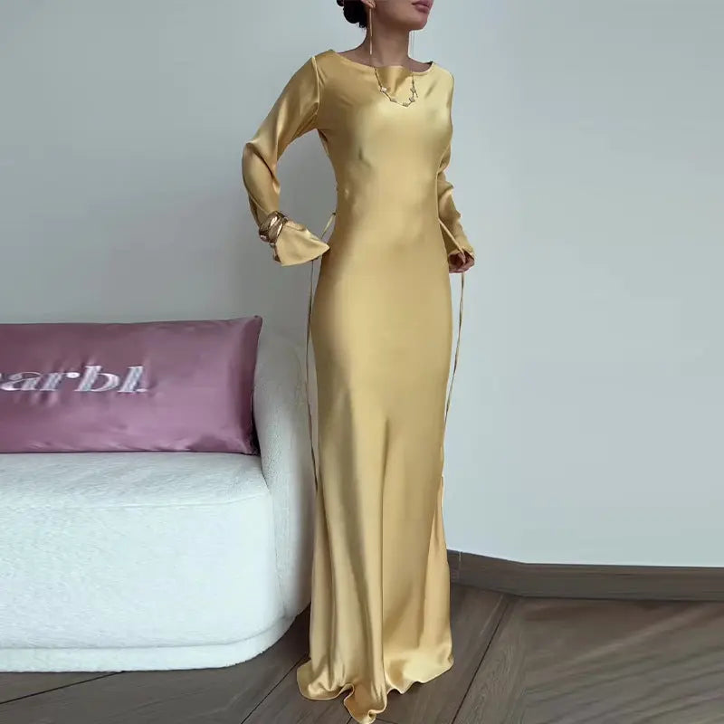 Silky-feel Elegant Off-shouder Dress Aurélia