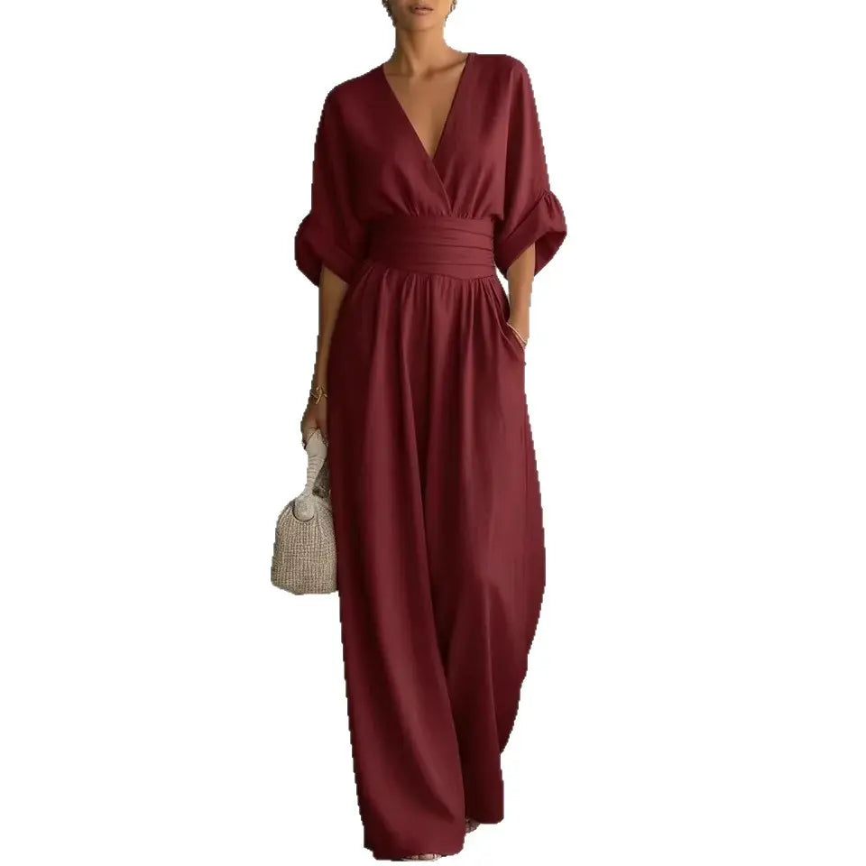 Waist-cinched V-neck Jumpsuit Aurélia