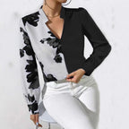 Printed Arrow-head Neck Blouse Long Sleeve Aurélia