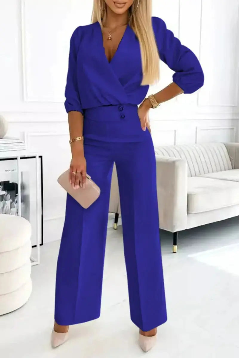 V-neck Top And Two-button Trousers 2-piece Suit Aurélia