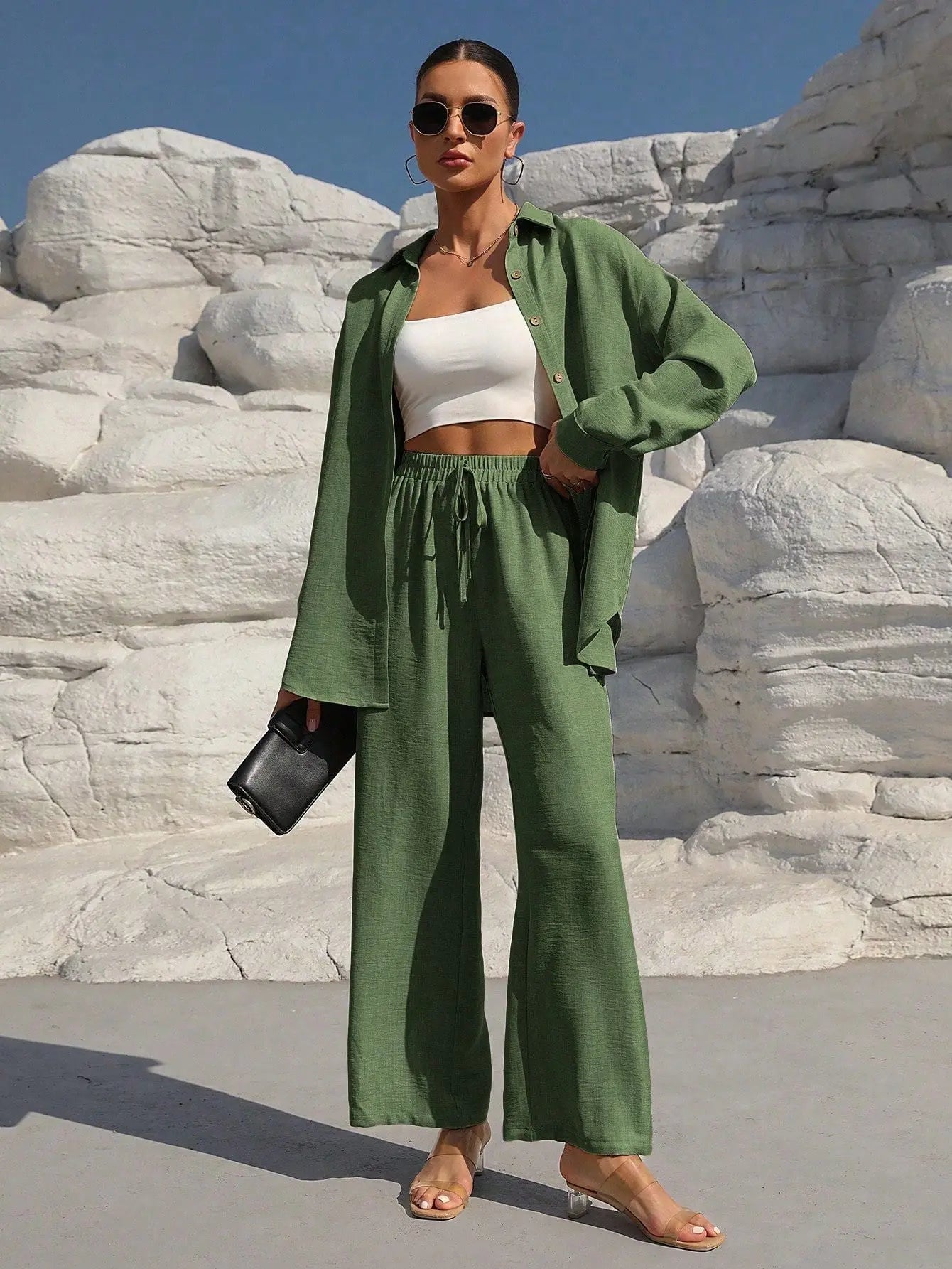 Extra Light Summer Long Sleeve Shirt And Straight Pants Set Aurélia