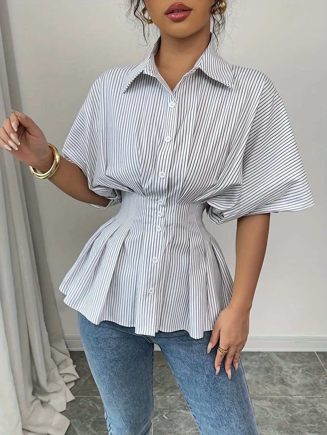Striped Cinched-waist Top Aurélia