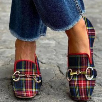 Plaid Casual Flat-Heel Square-Toe Womens Shoes Aurélia