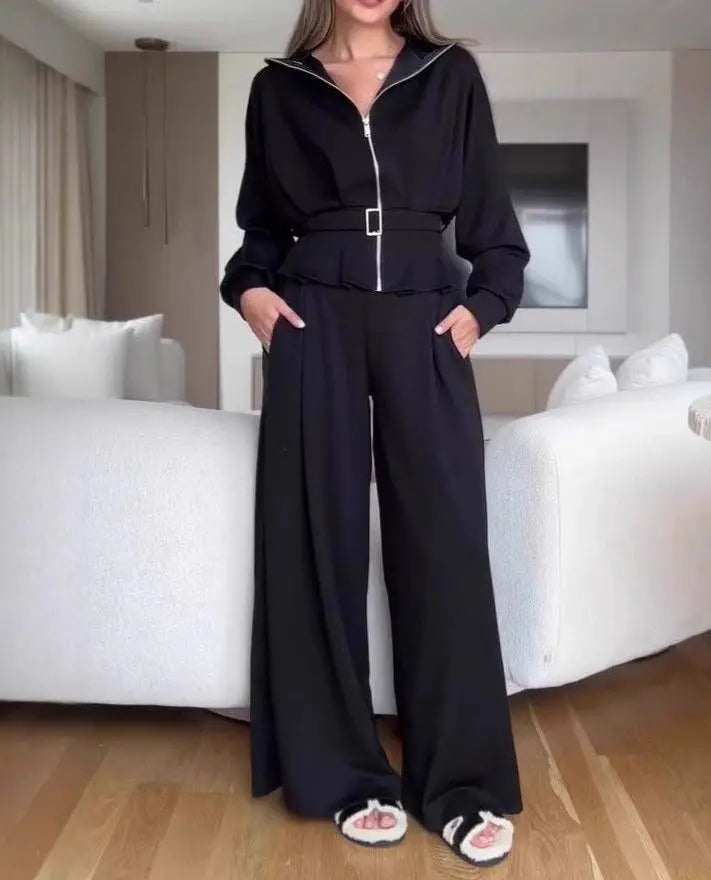 Zipper Jacket Wide-Leg Pants Suit Aurélia
