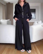 Zipper Jacket Wide-Leg Pants Suit Aurélia