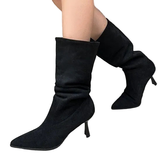 Versatile French Style Mid Calf Stiletto Boots Aurélia