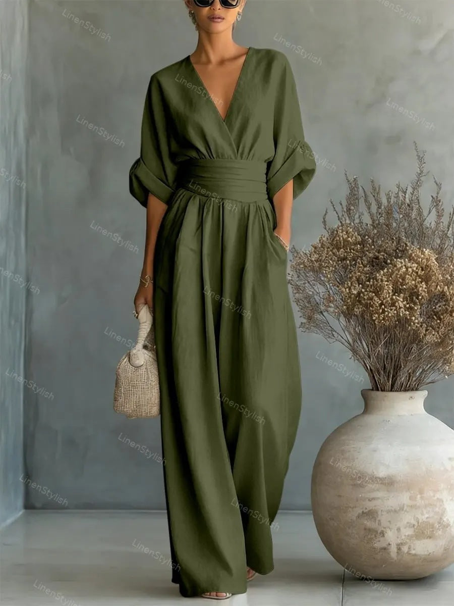 Waist-cinched V-neck Jumpsuit Aurélia
