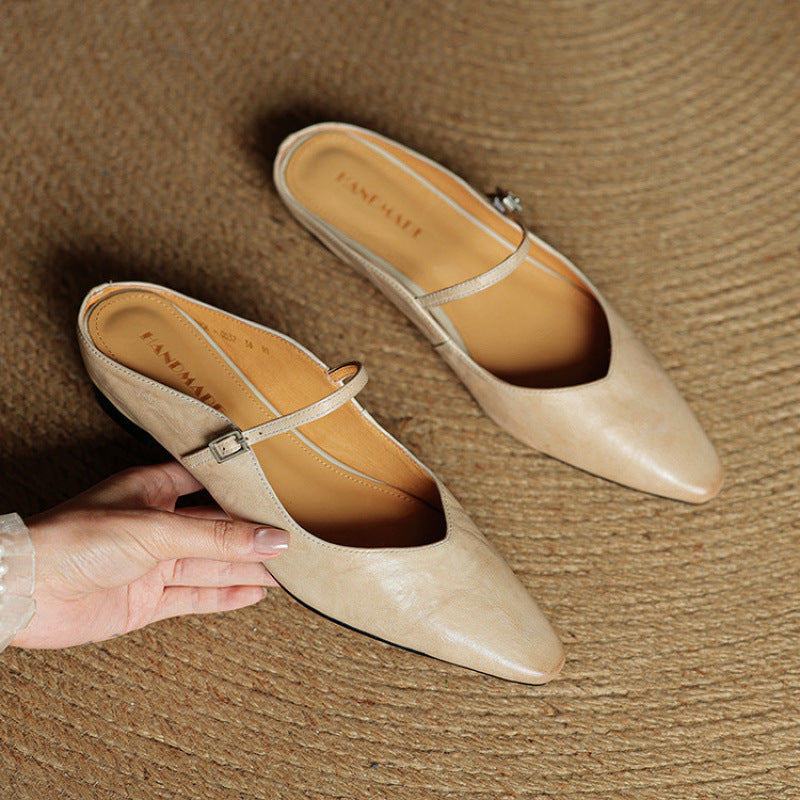 Women's Closed Toe Cowhide Summer Slippers Aurélia