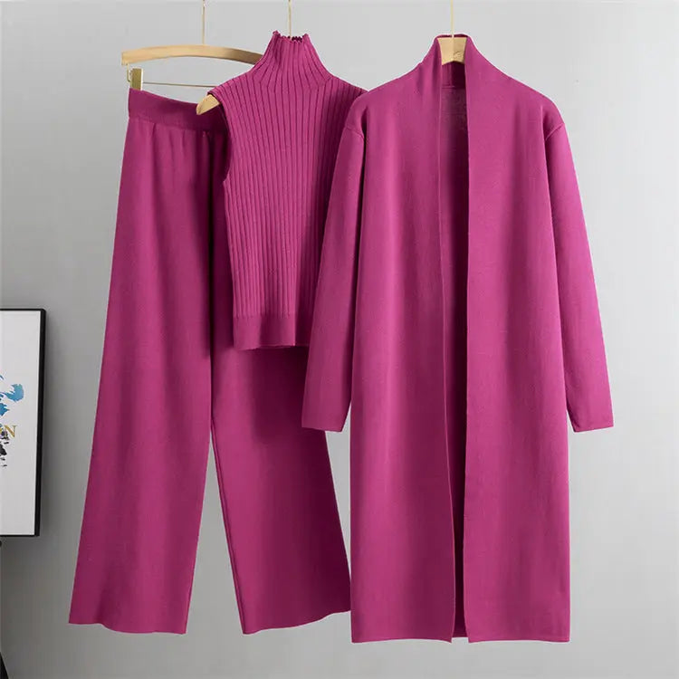 Knitted Vest Long Sweater And Wide-leg Pants 3pcs Suits Aurélia