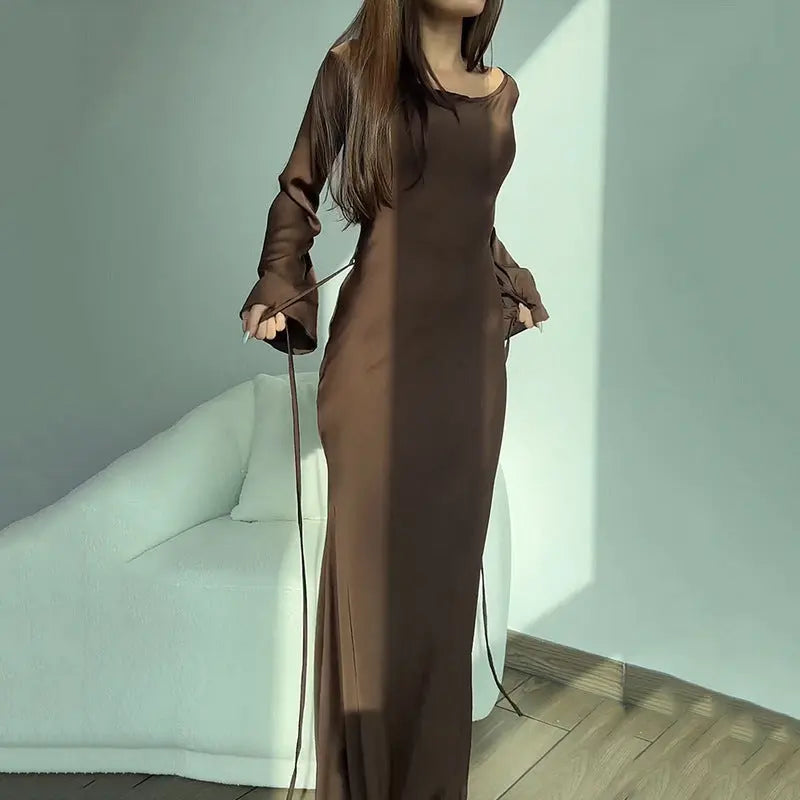 Silky-feel Elegant Off-shouder Dress Aurélia