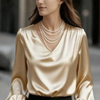 Bubble Sleeve V-neck Satin Blouse Aurélia