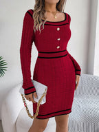 Square Neck Long Sleeve Sweater Dress Aurélia