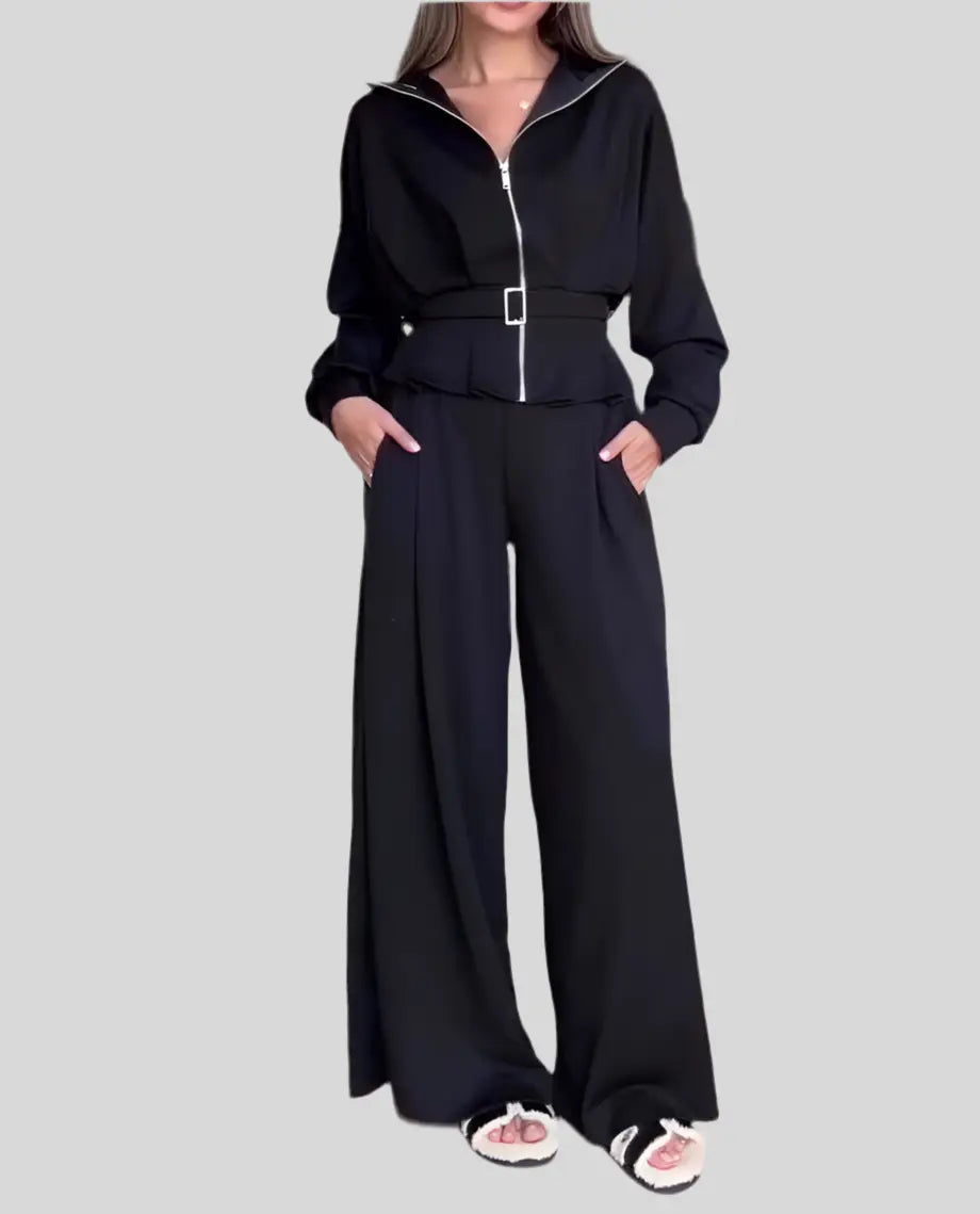 Zipper Jacket Wide-Leg Pants Suit Aurélia