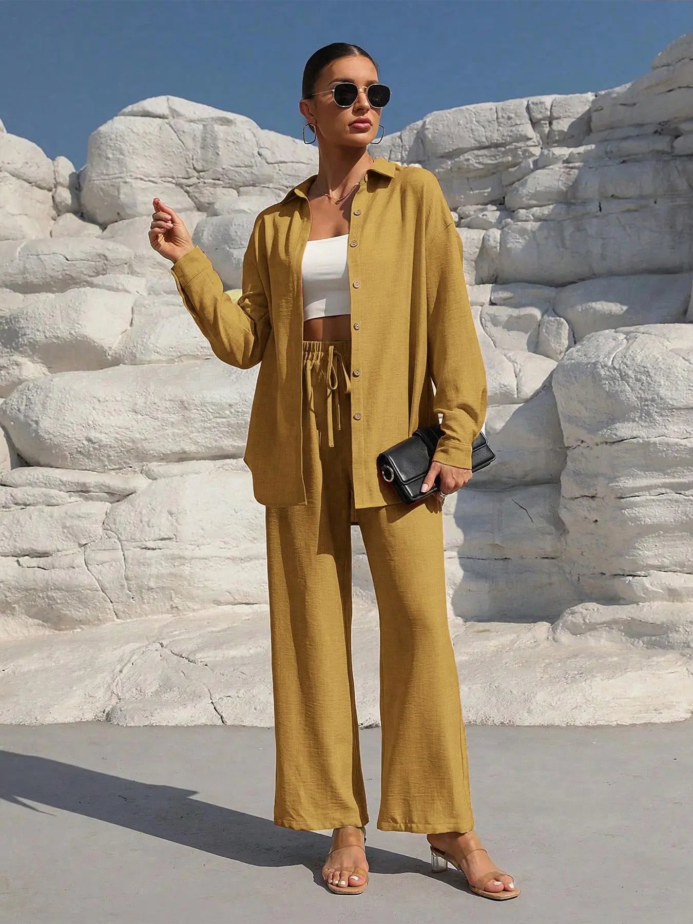 Extra Light Summer Long Sleeve Shirt And Straight Pants Set Aurélia