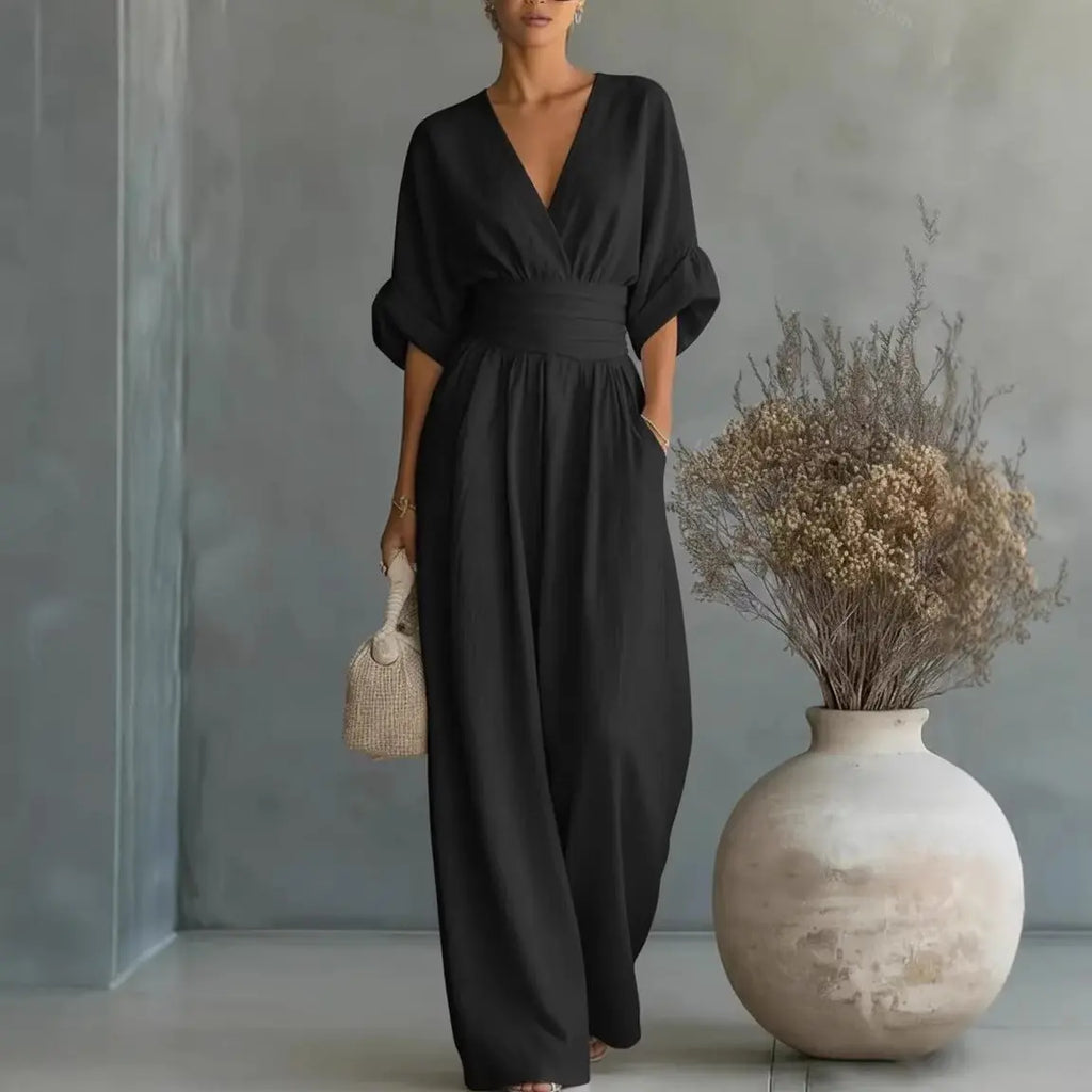 Waist-cinched V-neck Jumpsuit Aurélia