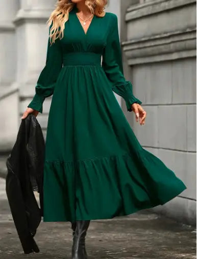 Lantern Long Sleeve V-neck Dress Aurélia