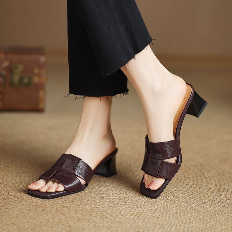 Block Heel, Classic Korean Style Open Toe Fashion Slides For Women Aurélia