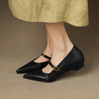 French Retro Sheepskin Pointed Toe Pumps Women's Shallow Shoe Aurélia