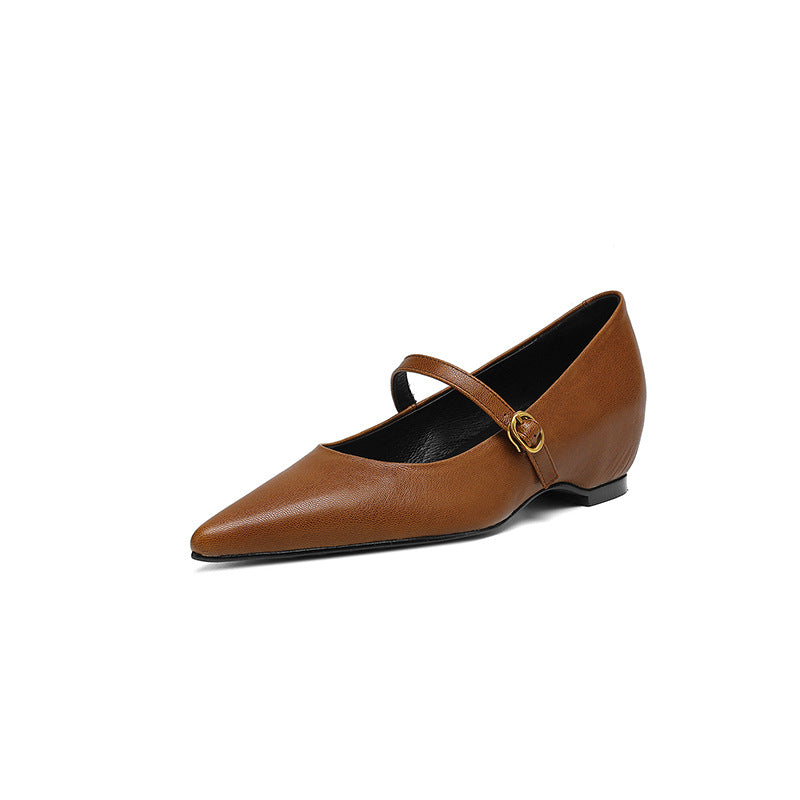 French Retro Sheepskin Pointed Toe Pumps Women's Shallow Shoe Aurélia